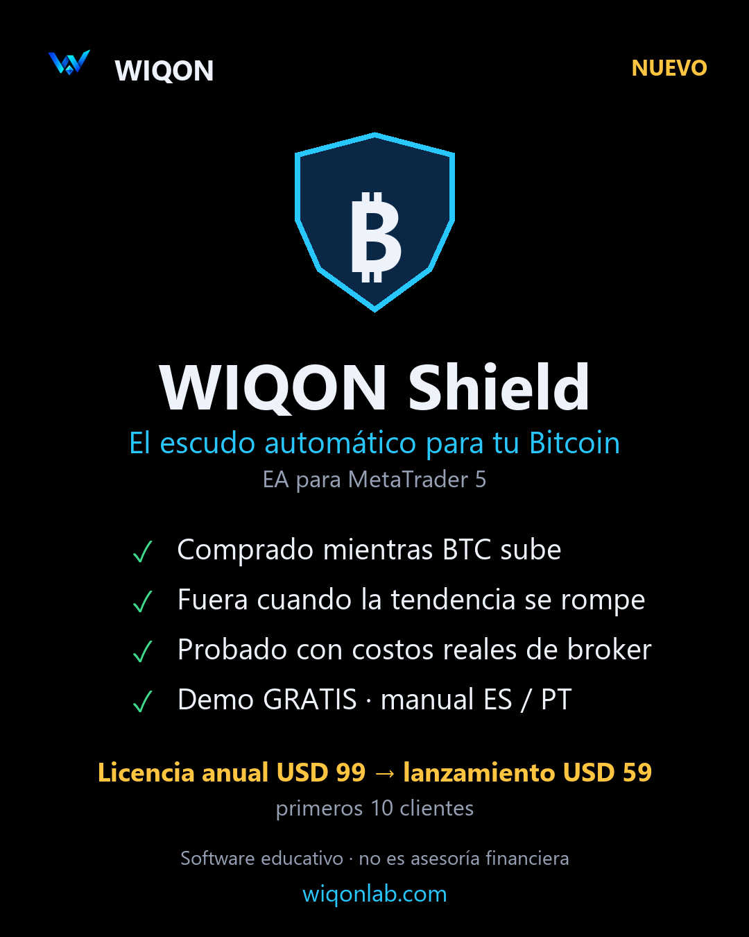 WIQON Shield: el escudo automático para tu Bitcoin, EA para MetaTrader 5